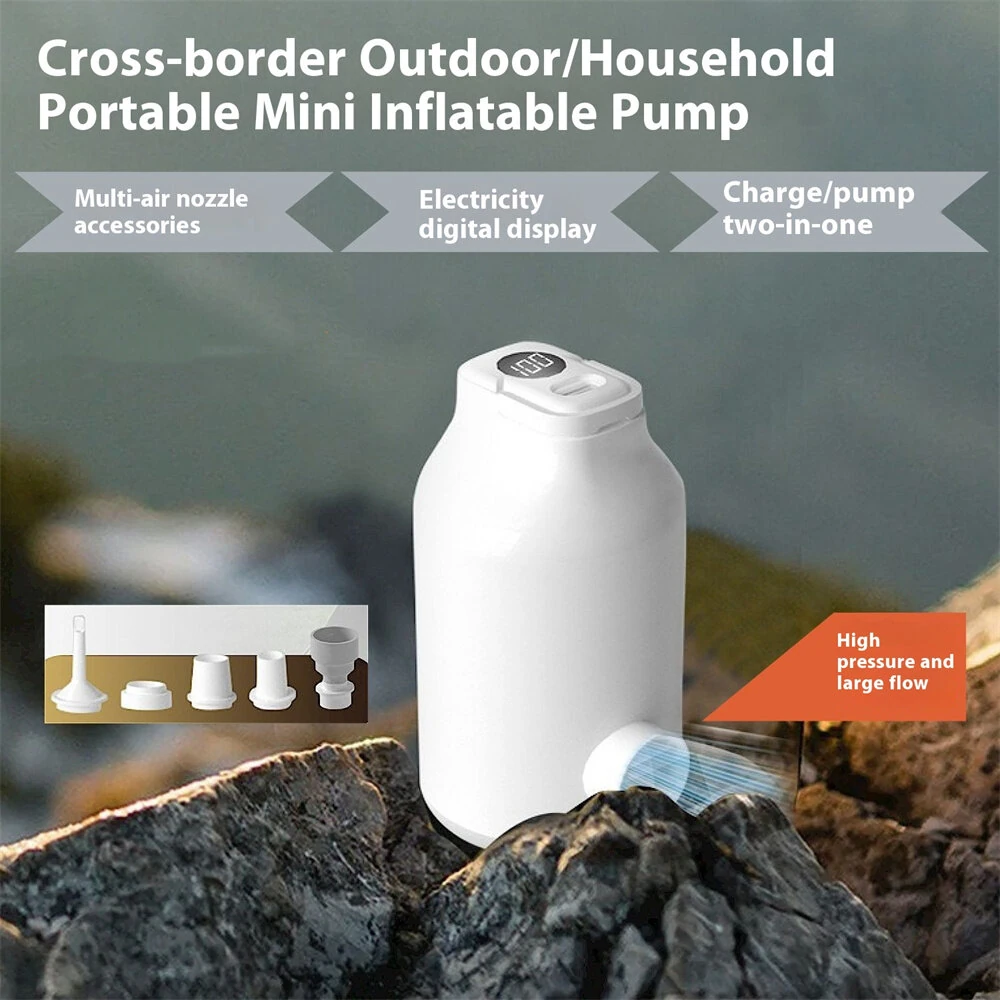 (image for) IPRee 3 in 1 Electric Air Pump With Battery For Inflatable Bed, Vacuum Bags, 5 Camping Nozzles & Rapid Swelling And Deflated, Travel Pump For Swimming Rings, Floating